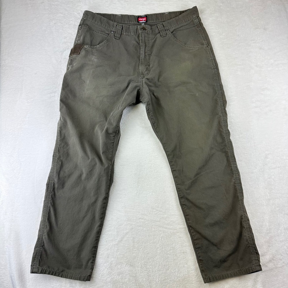 Wrangler Workwear Mens Utility Straight 36x29 Olive Green Ripstop Cargo Cotton